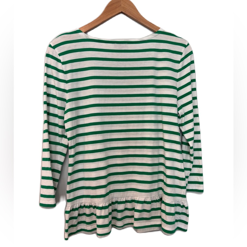 Talbots Green and White Striped Peplum Hem Square Neckline Top Size M - Picture 3 of 5